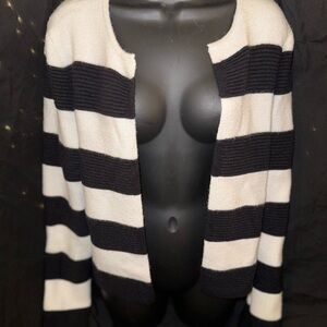 Elle Black and White Striped Cardigan Sweater